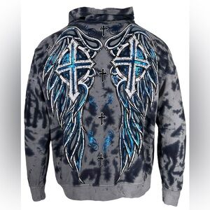NWT Men’s Medium Xtreme Couture Foiled Graphics Hoodie With Crosses Tie-Dye